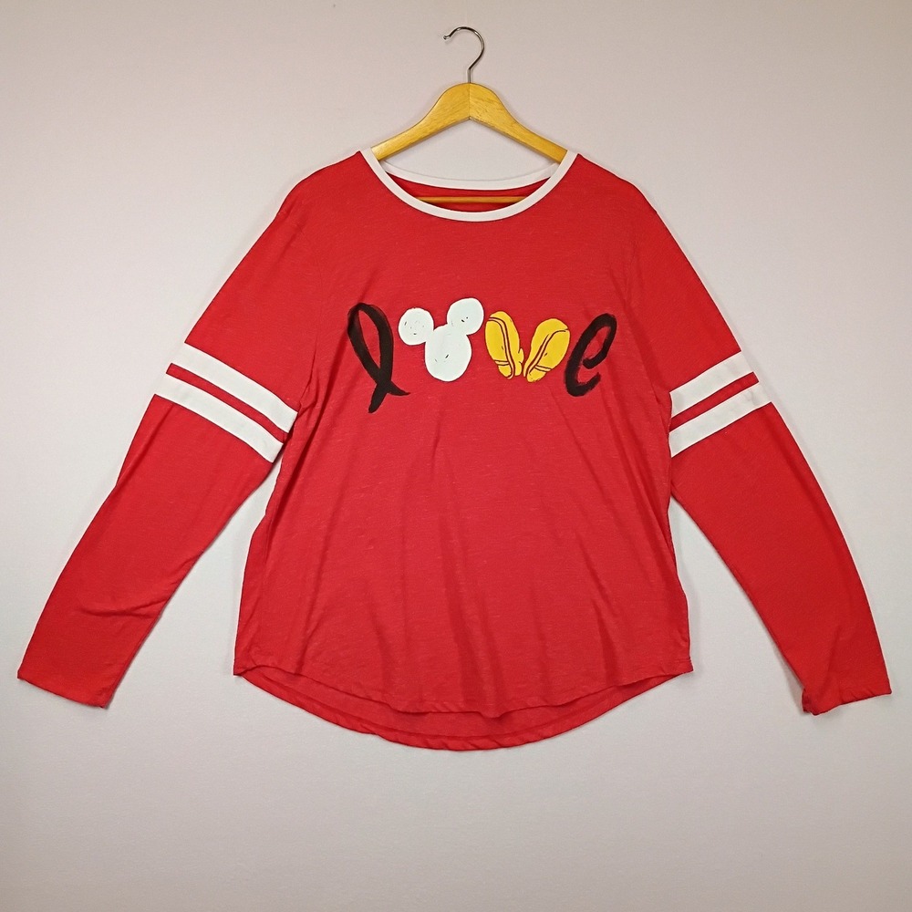 Disneycore Disney Store Womens XL Red Mickey Mouse Love Varsity Stripe Tee